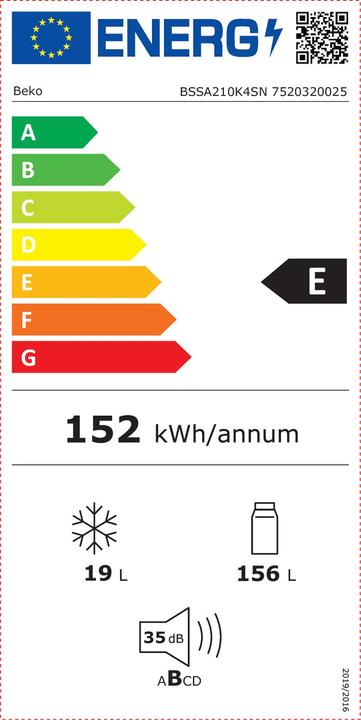 Energy Label Beko Refrigerator BSSA210K4SN E (175 l)