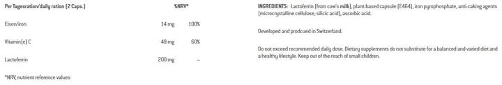 Nutritional values and ingredients Sponser Lactoferrin (90 Piece, Capsules, 40 g)