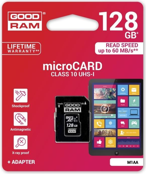 Actual product image Goodram 128GB Micro SDXC (128 GB, microSDXC, U1, UHS-I)