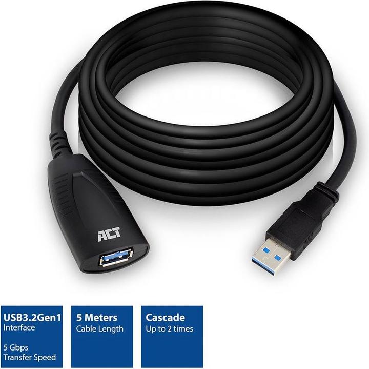 Produktbild AC6105 USB Kabel 5 m 3.2 Gen 1 (3.1 Gen 1) USB A Schwarz (5 m, USB 3.2 Gen 1)