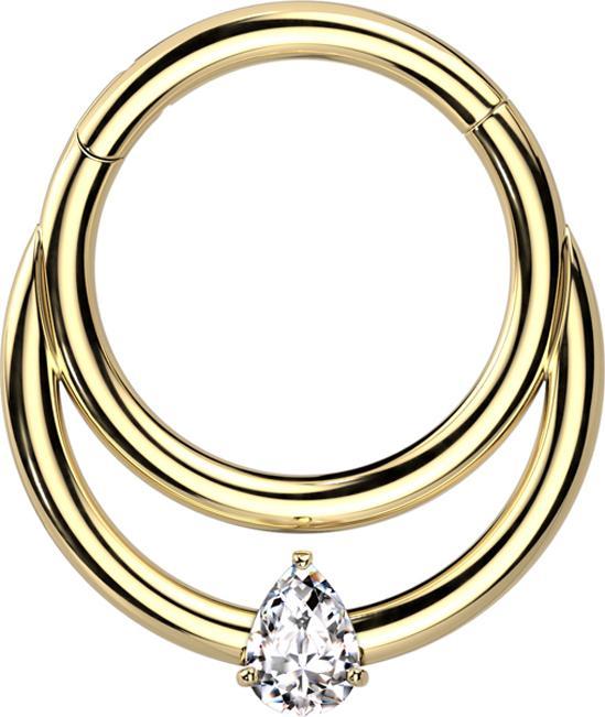 Actual product image Star Piercing Micro segment ring hinged gold-plated double ring crystal drops silver (without brass, Titanium G23)