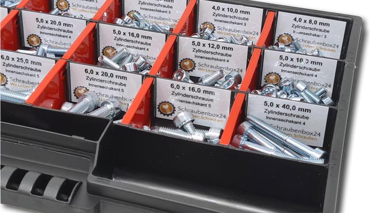 Produktbild Schraubenbox24 Zylinderkopfschrauben Sortiment M4-M5-M6 // 8mm-40mm 375 tlg. SchraubenboxDIN912 (375 Schrauben pro Stück)
