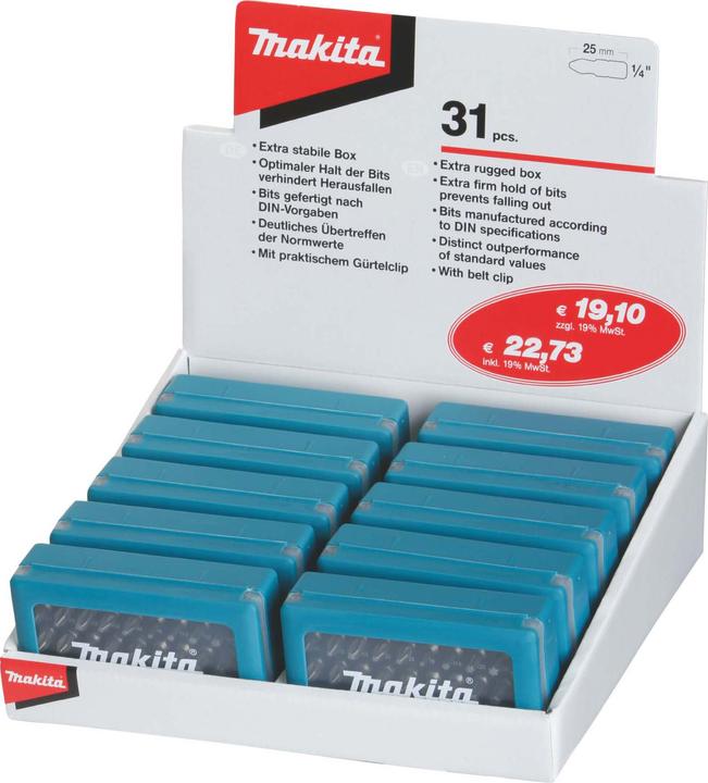 Produktbild Makita Display 10 x P-73374 (PH1-3, PZ1-3, TX-Bits 25 mm T8 - T40)