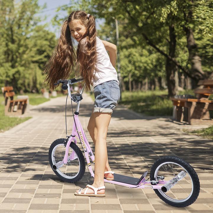 Image du produit Homcom trottinette pour enfants avec frein à main, pneus gonflables extra-épais, guidon réglable en hauteur