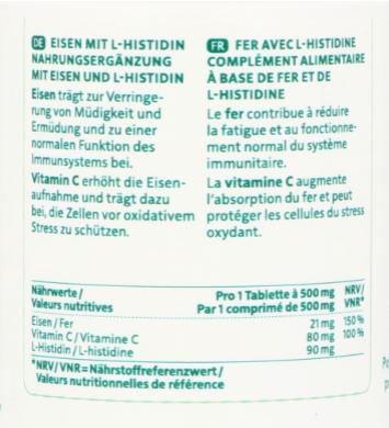 Nährwerte und Zutaten Biosana Eisen mit L-Histidin Tabletten (120 Stk) (120 Stück, Tabletten, 80 g)
