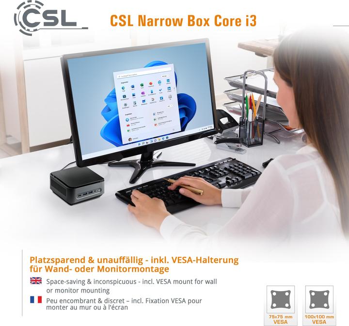 Produktbild CSL Mini-PC Narrow Box Core i3 (Intel Core i3-N305, 16 GB, 4000 GB, Intel UHD Graphics)