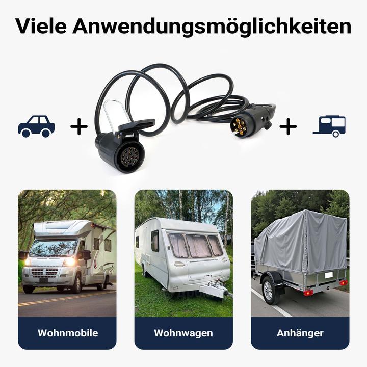 Produktbild Wiltec Verlängerungskabel 2m 7-polig 13-polig Anhängerkabel PVC Elektrokabel