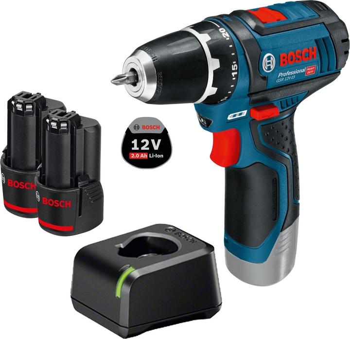 Produktbild Bosch Professional GSR 12V-2-LI, 2 x 2Ah Akkus (Akkubetrieb)