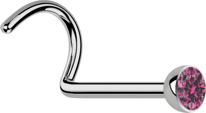 Produktbild Star Piercing Nasenstecker gebogen silber mit Kristall pink (Titan G23, ohne Messing)
