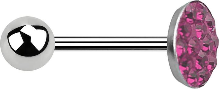 Star Piercing Barbell silber mit Kugel und Scheibe Kristall pink (Chirurgenstahl 316L)
