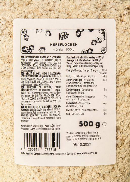 Nutritional values and ingredients KoRo Yeast flakes (500 g)