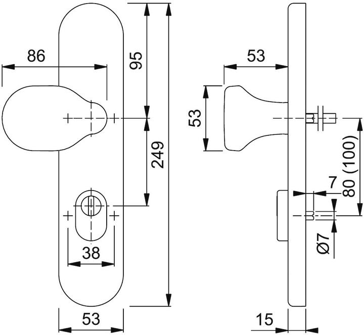 Produktbild Hoppe Knopflangschild E86G/3332ZA Edelstahl F69 für Kombischutz PZ 8 mm (Türknopf)