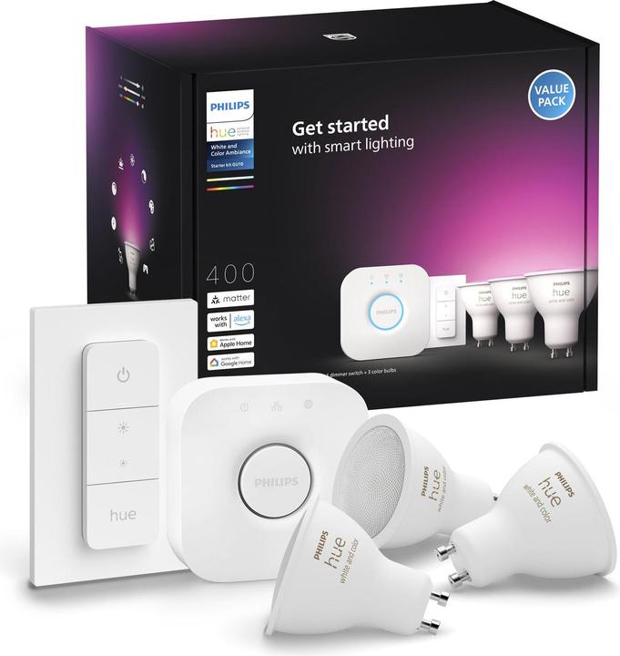 Image du produit Philips Hue Kit de démarrage White & Color Ambiance (GU10, 4.20 W, 400 lm, 3 x, E)