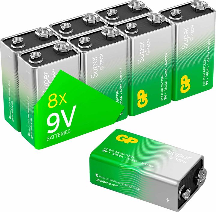 Produktbild GP Batteries 9 V Batterie Super Alkaline Batterien 9V, 8er (1 Stk., 9V Block)
