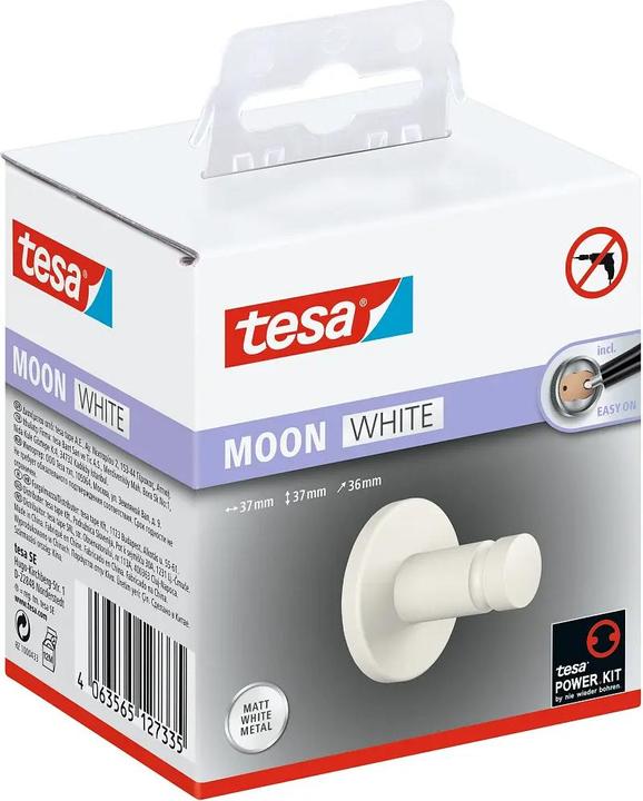 Produktbild tesa MOON WHITE Handtuchhaken inkl. Klebelösung ohne Bohren