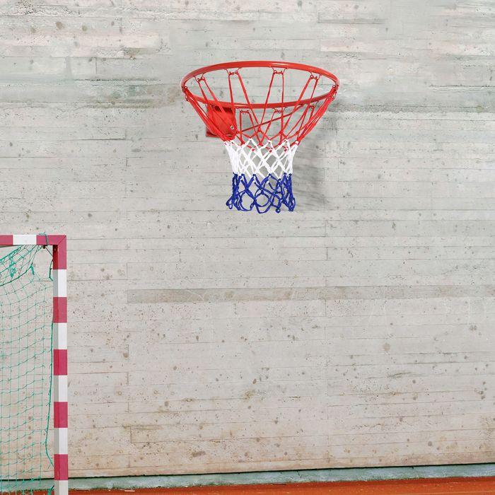 Actual product image Swisshandel24 Basketball net Basketball hoop with net, tubular steel + nylon, red + blue + white, ø46 cm