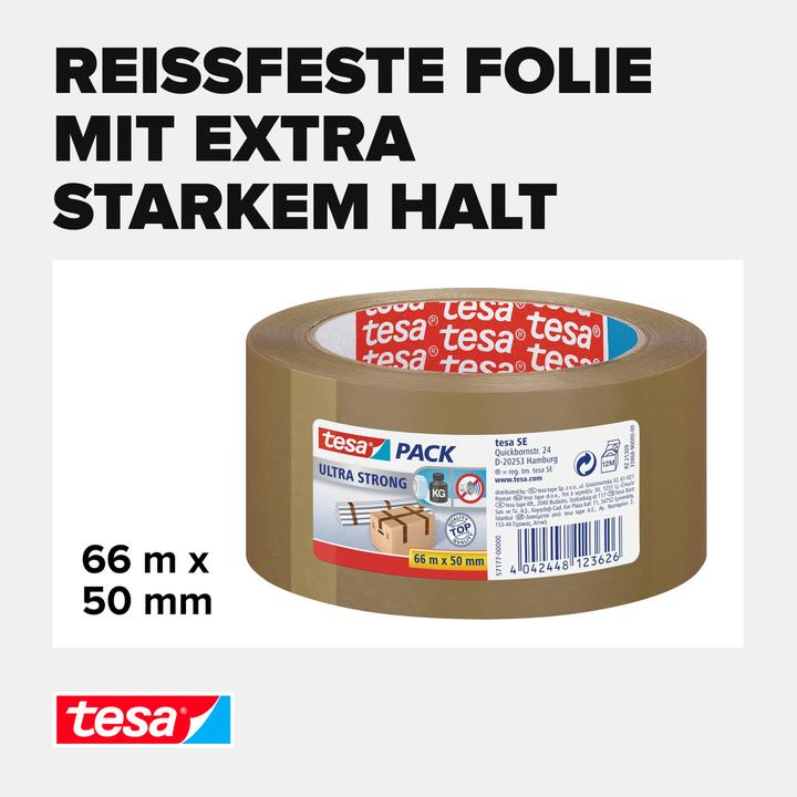 Produktbild tesa tesapack ULTRA STRONG Paketklebeband - PVC Packband für festes Verpacken und sicheres Bündeln (50 mm)