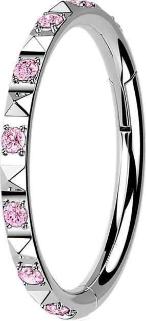 Produktbild Star Piercing Micro Segmentring klappbar silber seitlich Pyramiden und Kristalle pink (ohne Messing, Titan G23)