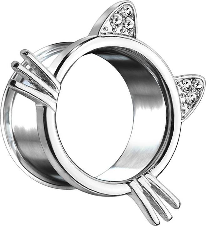 Actual product image Star Piercing Flared tunnel silver cat (without brass, Surgical steel 316L)