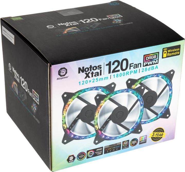 Produktbild Bitspower Notos RGB PWM Lüfer, 120mm - schwarz, 3er-Pack (120 mm, 3 x)