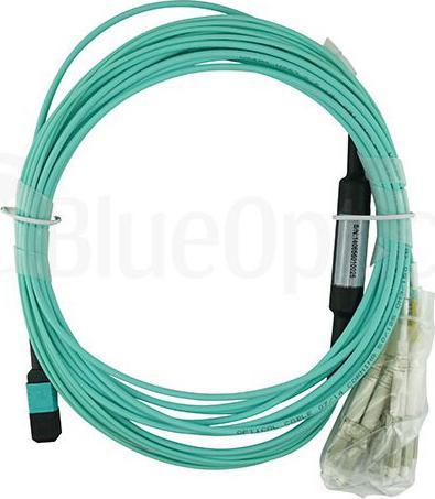 Actual product image BlueOptics MC6709309-007 compatible MPO-4xLC OM3 patch cable 7.5 metres
