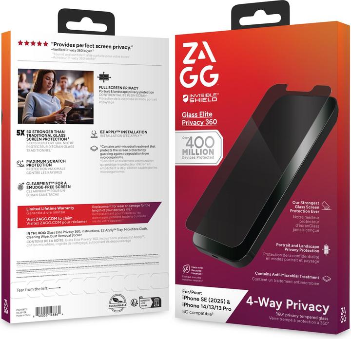 Immagine prodotto Zagg Vetro Elite Privacy 360 Iphone (1 Pezzo/i, Apple iPhone 13, Apple iPhone 13 Pro)