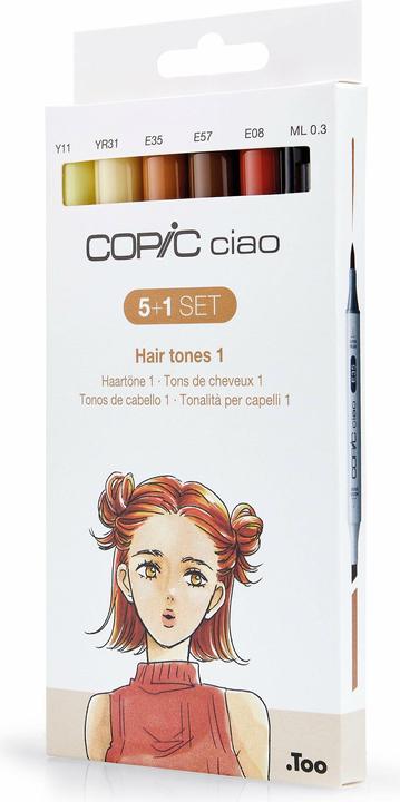 Produktbild Copic Marker ciao, 5+1 Set "Hair Tones 1" (Gelb, Braun, Chamois, 0.30 mm, 6 x)
