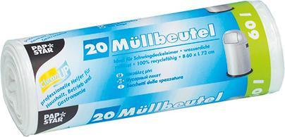 Papstar Müllbeutel 72 x 60 cm (B x H) 17µm 60l weiss 20 St./Pack. (20 x, 60 l)