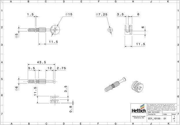 Image du produit Hettich Verbindungsbeschlag M6 x 30 mm (Raccord de connexion, 1 pcs)