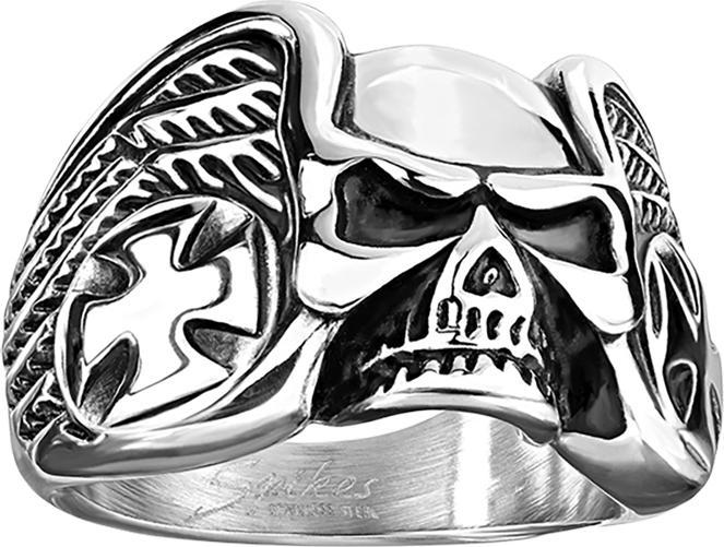 Produktbild Star Piercing Ring silber Schädel Flügel und Eisernes Kreuz (60, 900 Platin)