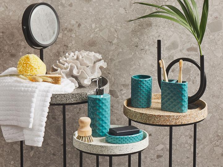 Actual product image Beliani Bathroom set 4-piece ceramic turquoise GUATIRE