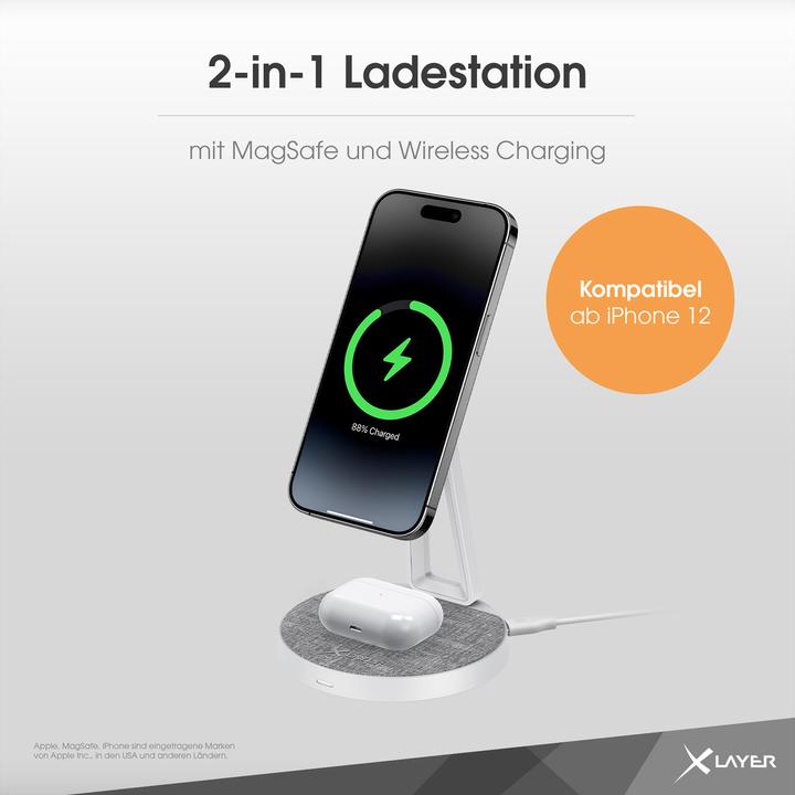 Produktbild Xlayer MagFix Pro 2 in 1 Ladestation 15W Grey/White (15 W)