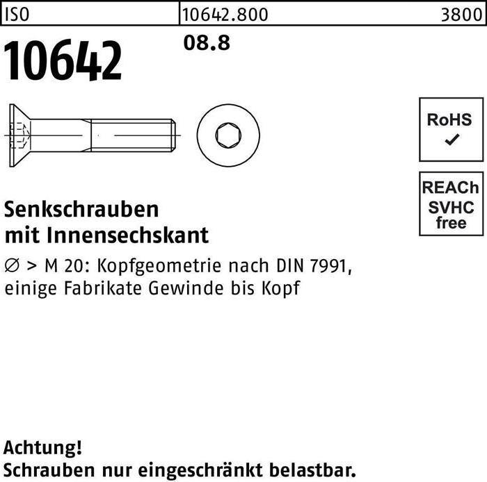 Image du produit Vis à tête fraisée ISO 10642 à six pans creux M 5 x 20 8.8 (500 Vis par pièce)