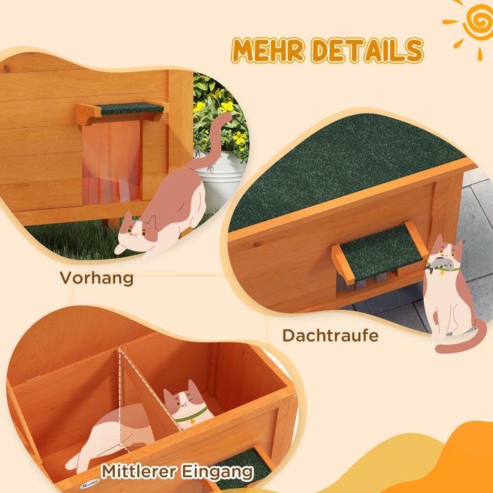 Produktbild PawHut Katzenhütte mit Dach und Katzenklappe (Manuelle Katzenklappe)