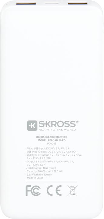 Image du produit Skross Recharger 20 (20000 mAh, 18 W, 74 Wh)