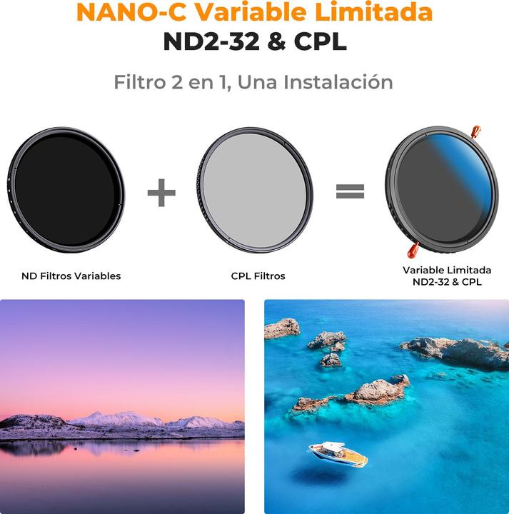 Actual product image K&F Concept 52MM 2 in 1 CPL+Variable ND2ND32 Lens Filter 18Layers Blue Coated, without Black Cross (C Series)