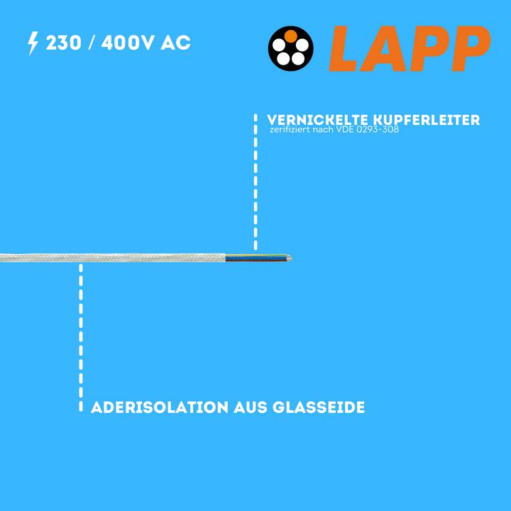 Produktbild Lapp 10 Meter 0091381 Ölflex Heat 350 MC Glasseide-Kabel 3x1,5 mm² mit grün-gelbem Schutzleiter I An (10 m)