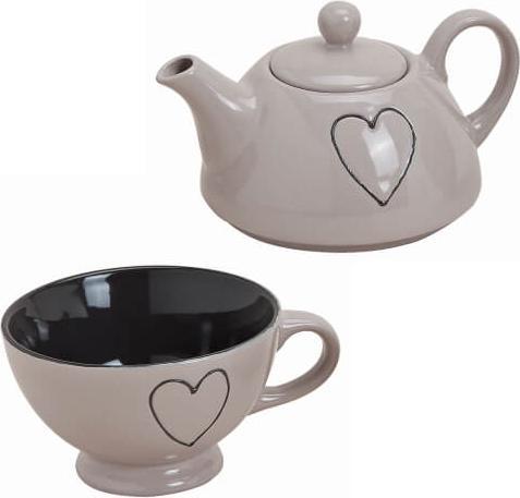 Produktbild G. Wurm Teekanne Herz Dekoration, mit Tasse, aus Porzellan, 2-teilig, hellbeige (0.80 l)