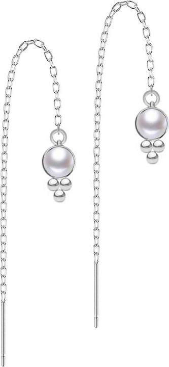 Image du produit Star Piercing Ohrstecker silber freifallende Kette Perle weiss drei Kugeln (sans laiton, Acier chirurgical 316L)