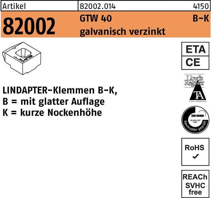 Lindapter Klemmen R 82002 GTW 40 KM 24 / 9,0 galvanisch verzinkt