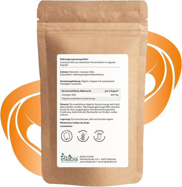 Produktbild Eltabia Coenzym Q10 Kapseln | 200mg Hochdosiertes Vegan Premium Ubiquinon (200 Stück, Kapseln)