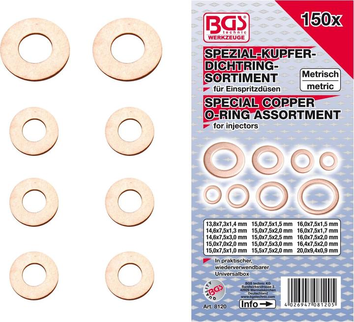 Produktbild BGS Einspritzdüsen-Kupferring-Sortiment 150-tlg.