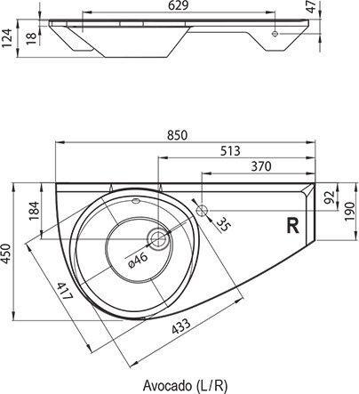 Produktbild Ravak Rain washbasin Avocado, R 85 cm with overflow (450 mm, 850 mm)