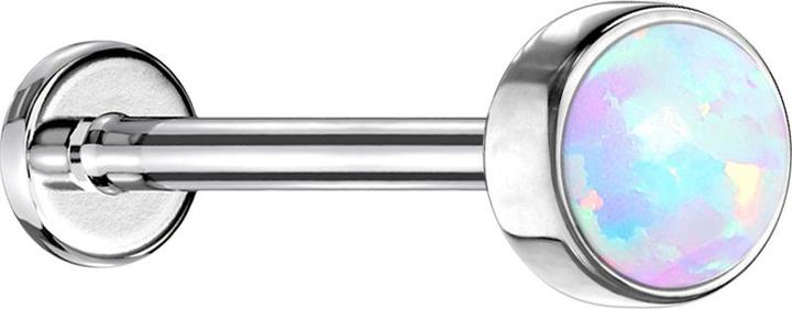 Produktbild Star Piercing Micro Threadless Labret silber Zylinder Flach mit Opal weiss (ohne Messing, Chirurgenstahl 316L)