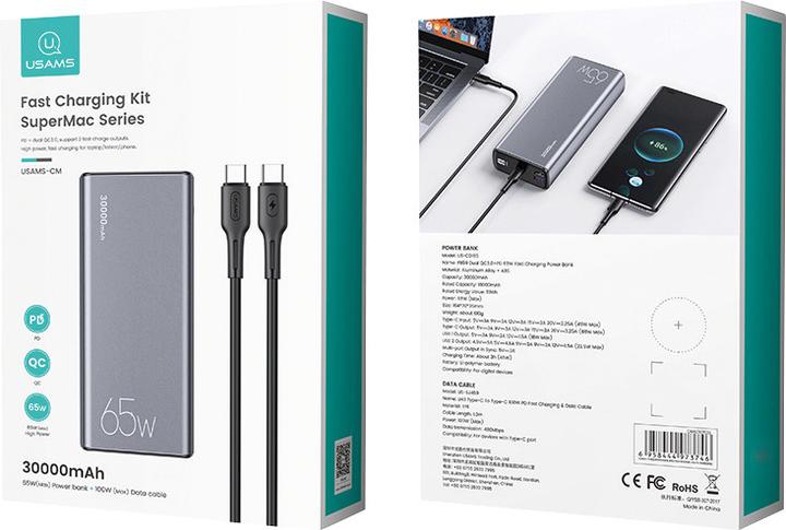 Actual product image Usams SuperMac Series (30000 mAh, 65 W, 111 Wh)