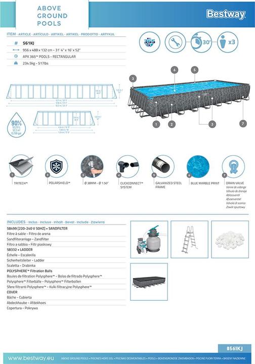Actual product image Bestway APX 365 Rectangular Pool Set 956x488x132 (956 x 488 x 132 cm)