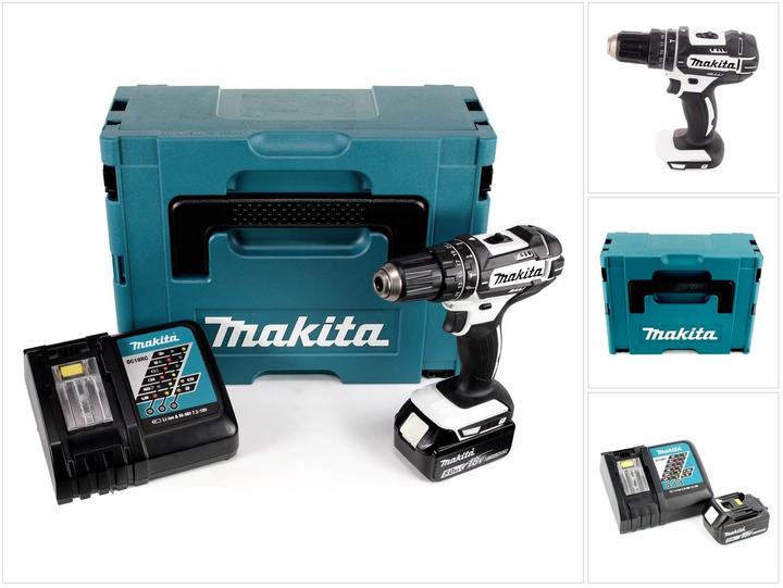 Produktbild Makita DHP 482 RT1J W Akku Schlagbohrschrauber 18V 62Nm + 1x Akku 5,0Ah + Ladegerät im Makpac 2 (Akkubetrieb)