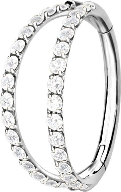 Immagine prodotto Star Piercing Micro Segmentring klappbar silber zwei Ringe mit Kristallen (Titanio G23, senza ottone)