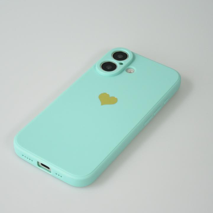 Produktbild PhoneLook Hülle Silikon Mat Herz gold Türkis (Apple iPhone 16 Plus)