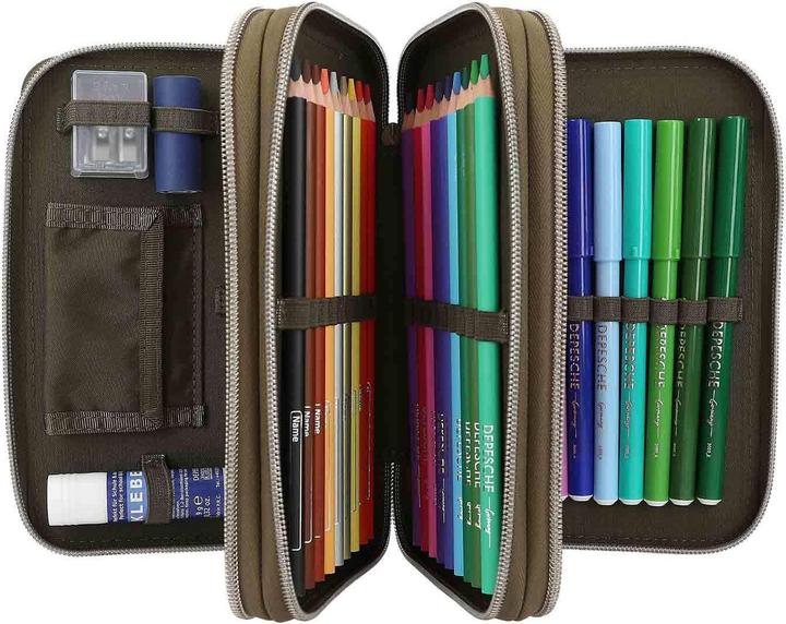 Actual product image Magni DEPESCHE DINO World pencil case with 3D effect 3 compartments green